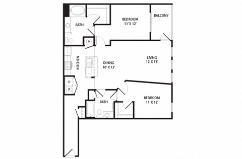2 bed 2 bath Troup Floor Plan at Two Addison Place Apartments , Georgia
